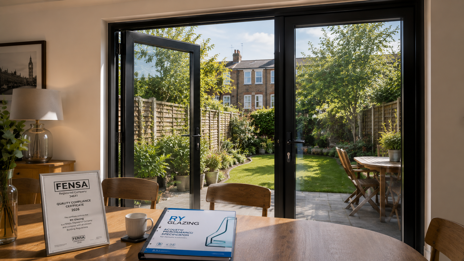 Newly installed acoustic double glazed patio doors by Colliers Wood Glazing Services on a Colliers Wood SW19 property