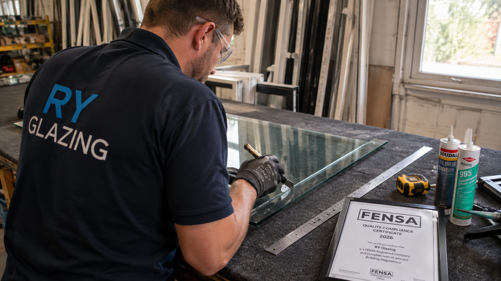 RY Glazing specialist precision-cutting double glazed glass units for a Norbury SW16 property installation